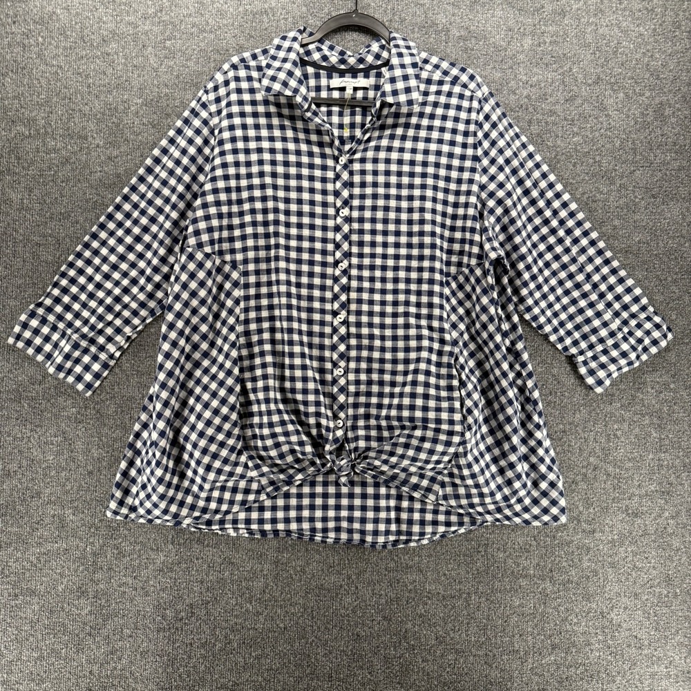 Foxcroft Shirt Womens 22W Blue White Check Button Up Boho Cottage Western Preppy